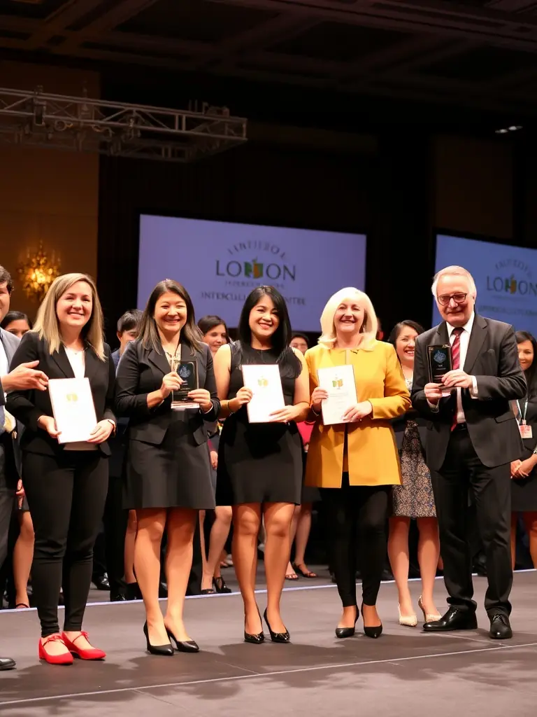 A photograph showcasing the awards ceremony at the 'GreenTech Innovation Awards' in Birmingham, celebrating groundbreaking advancements in sustainable technology.